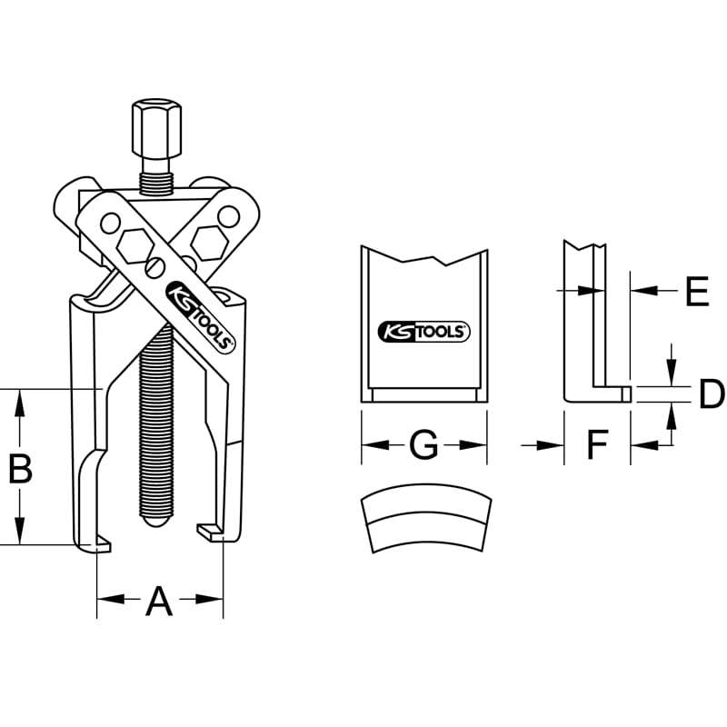 KS Tools Abzieher 2-Arm,schlanker Haken,6-100mm, 620.5301